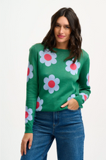 ROWENA JUMPER IN GREEN, RETRO FLOWERS