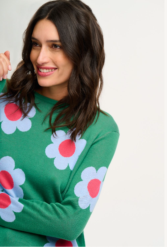 ROWENA JUMPER IN GREEN, RETRO FLOWERS