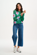 ROWENA JUMPER IN GREEN, RETRO FLOWERS