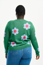 ROWENA JUMPER IN GREEN, RETRO FLOWERS