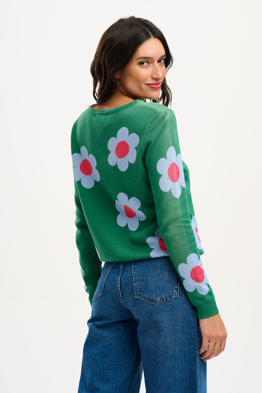 ROWENA JUMPER IN GREEN, RETRO FLOWERS