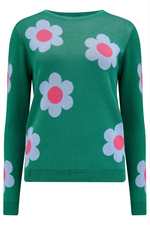 ROWENA JUMPER IN GREEN, RETRO FLOWERS