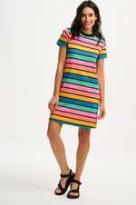 SIA T-SHIRT DRESS IN MULTI, BEACH HUT STRIPES