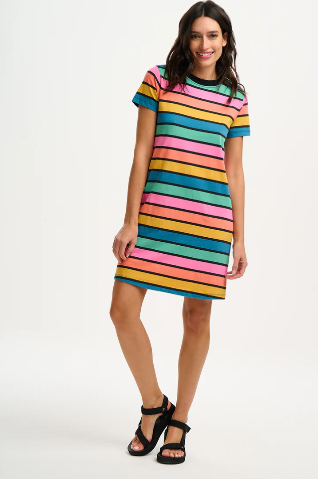 SIA T-SHIRT DRESS IN MULTI, BEACH HUT STRIPES