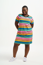 SIA T-SHIRT DRESS IN MULTI, BEACH HUT STRIPES