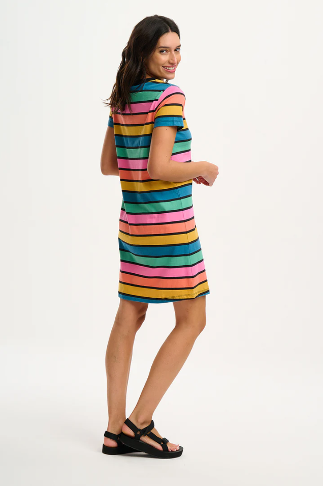 SIA T-SHIRT DRESS IN MULTI, BEACH HUT STRIPES