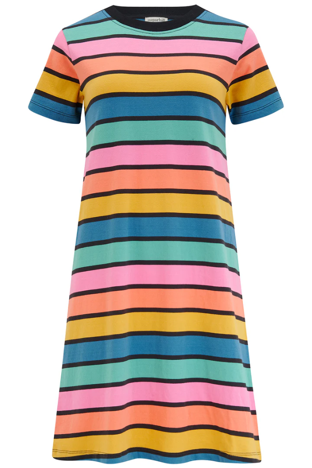 SIA T-SHIRT DRESS IN MULTI, BEACH HUT STRIPES