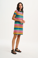 SIA T-SHIRT DRESS IN MULTI, BEACH HUT STRIPES