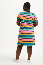 SIA T-SHIRT DRESS IN MULTI, BEACH HUT STRIPES