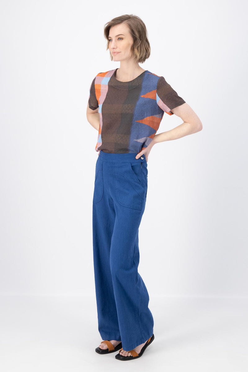 LINO PEGGY LONG LINEN PANTS - COBALT BLUE