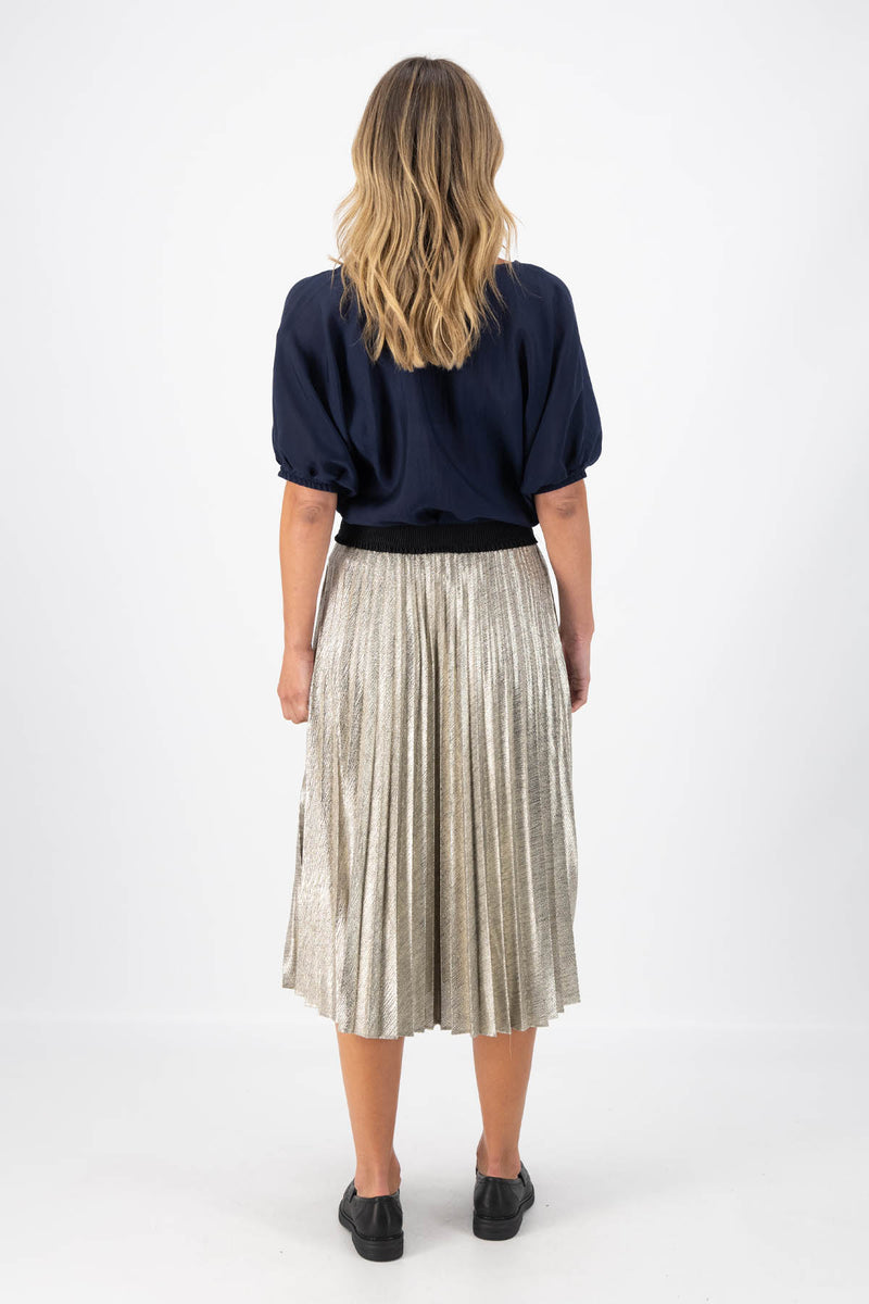 CHAMPAGNE PLEAT SKIRT - GOLD