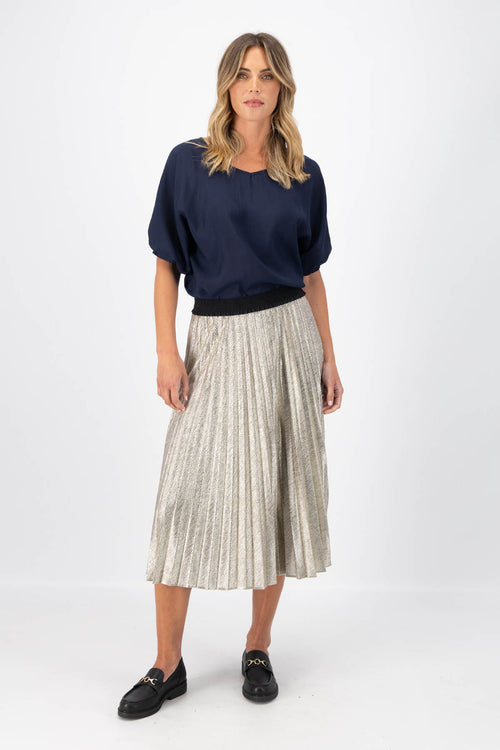 CHAMPAGNE PLEAT SKIRT - GOLD