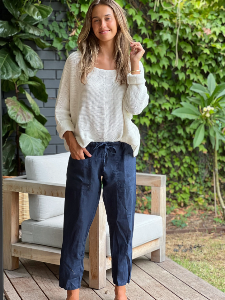 JESSIE LINEN PANT: NAVY