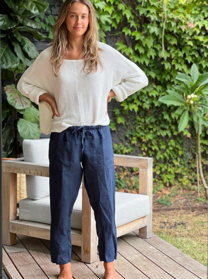 JESSIE LINEN PANT: NAVY