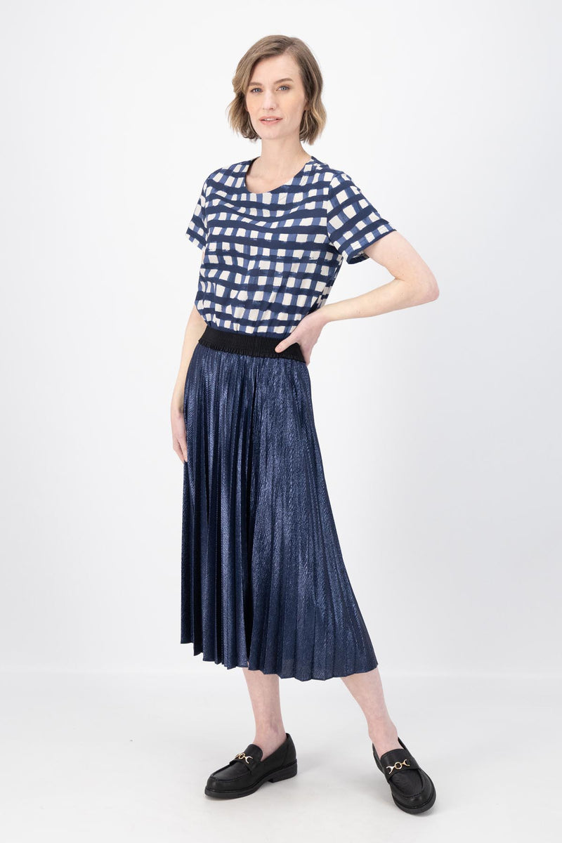 CHAMPAGNE PLEAT SKIRT - NAVY